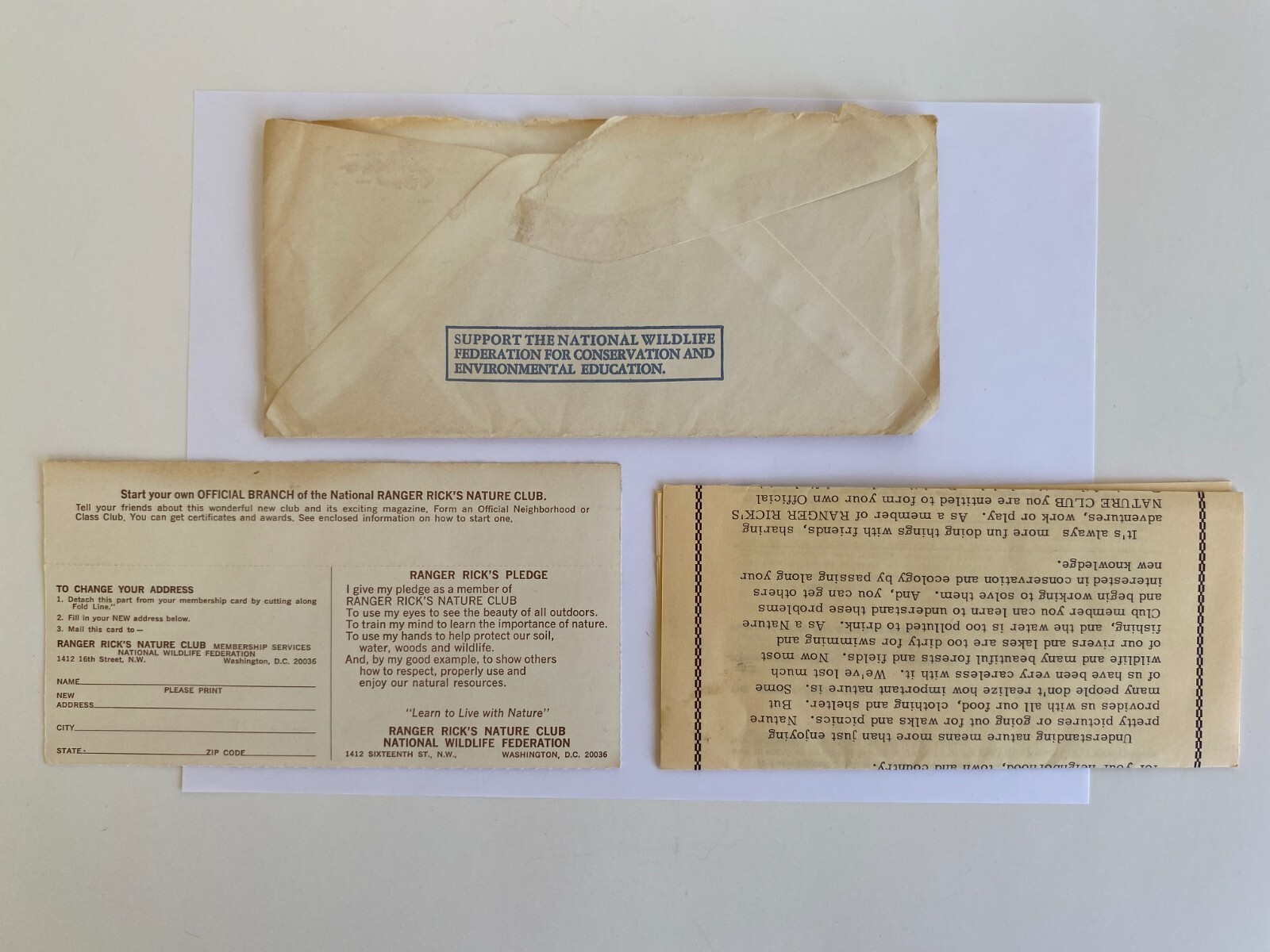 Vintage RANGER RICKS NATURE Club-MEMBERSHIP CARD/Letter-National Wildlife 1972