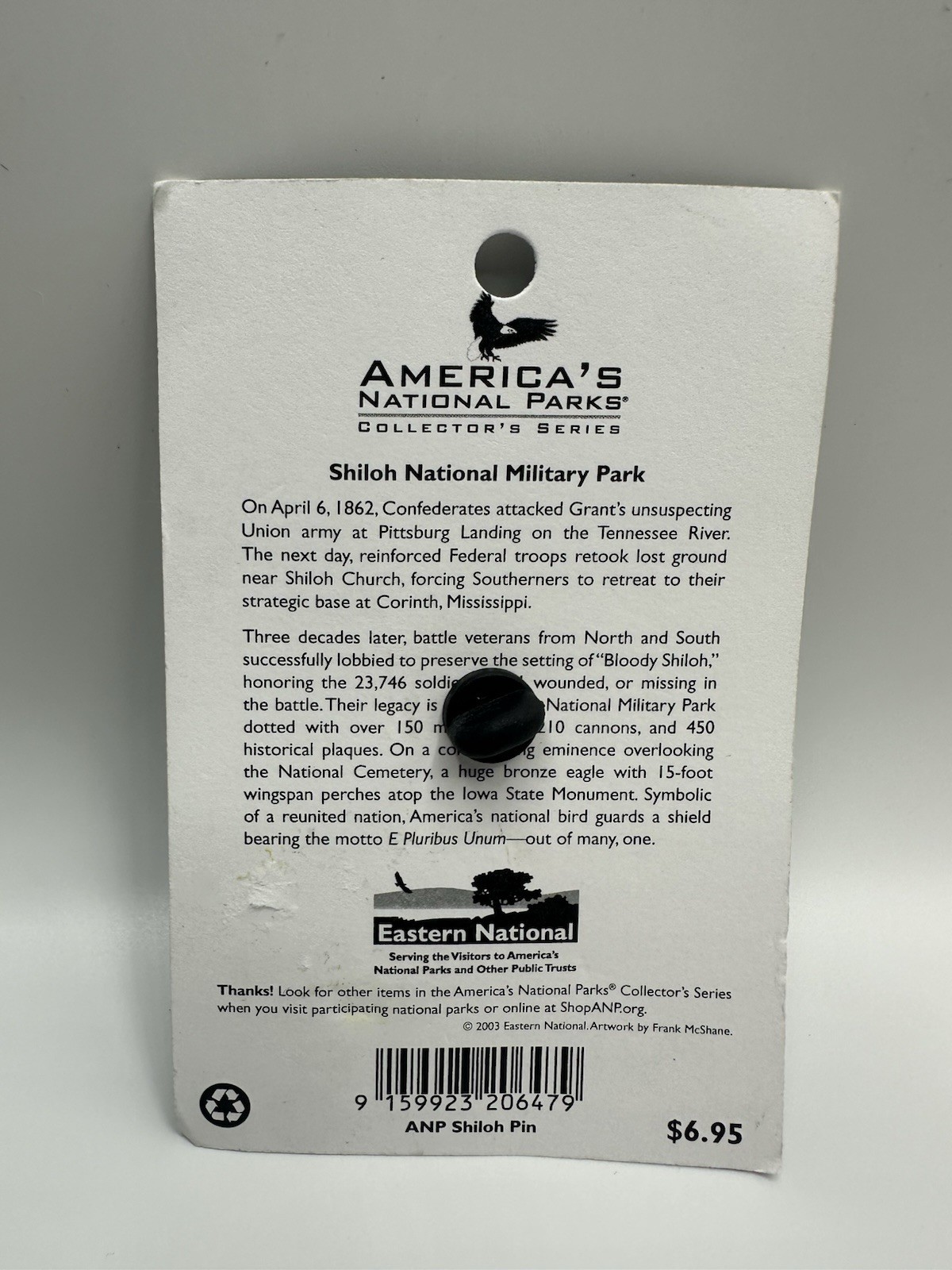 Shiloh National Military Park Collectors Series Pin New On Card