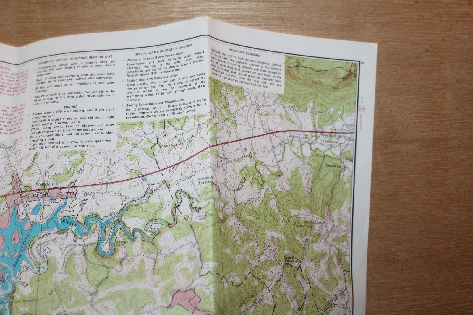 1985 Norris Lake Tennessee 21-1/2″ x 17″ Navigation Recreation Map TVA
