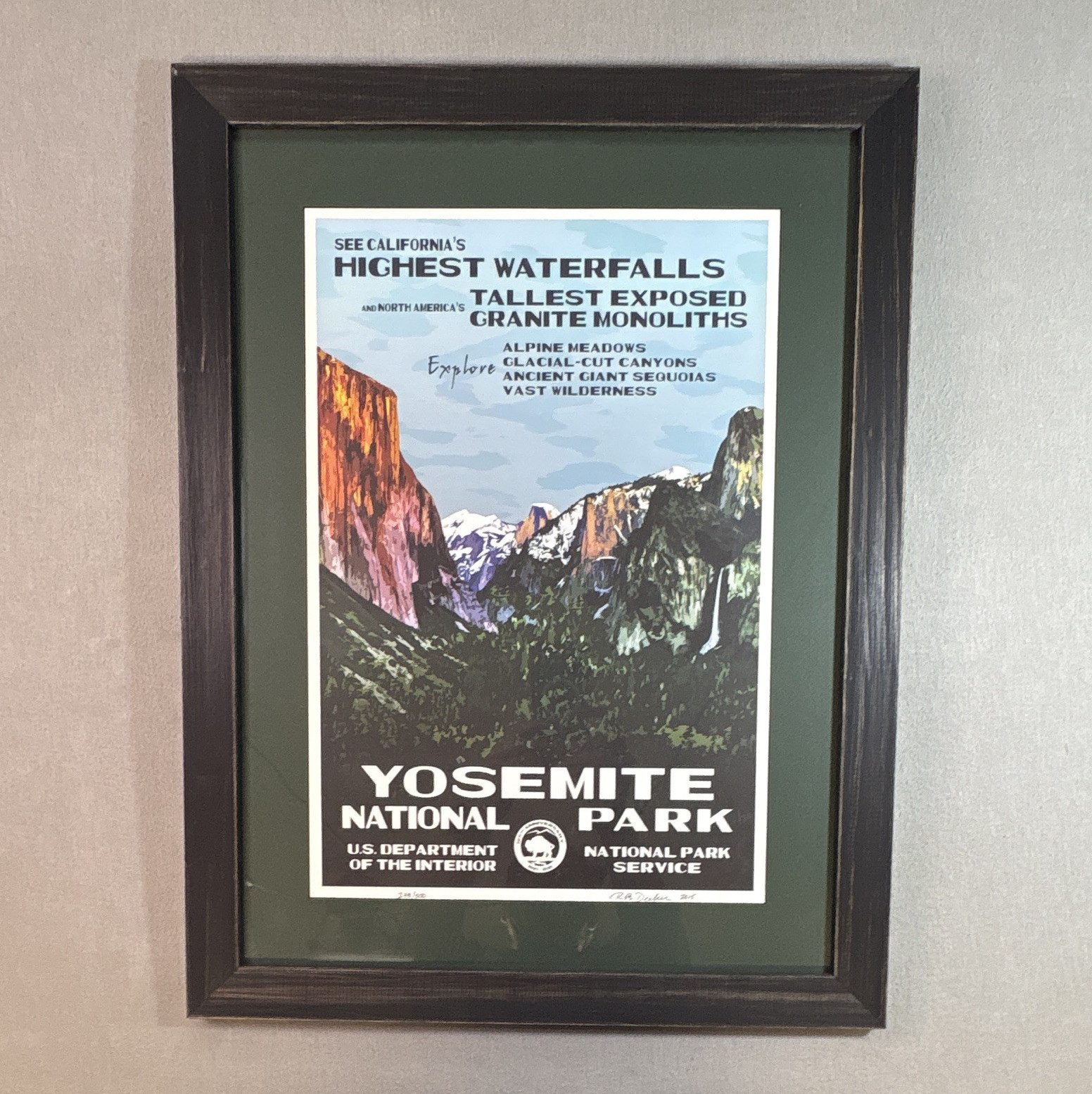 Framed Rob Decker Yosemite National Park WPA Poster Signed Numbered 278/500 2015