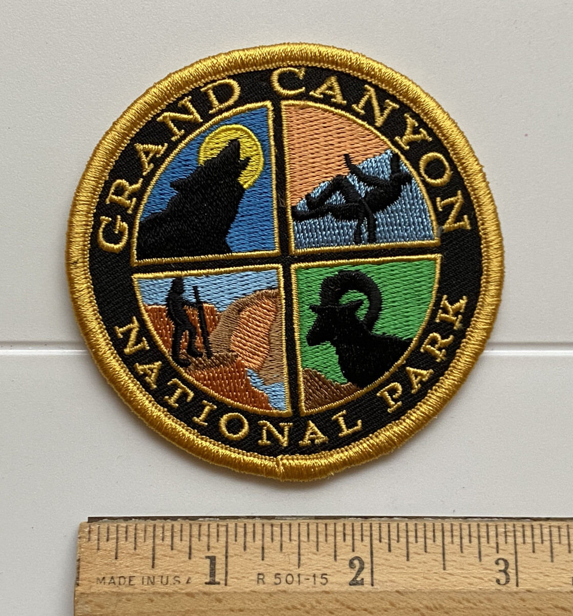 Grand Canyon National Park Howling Wolf Bighorn Sheep Hiker Souvenir Round Patch