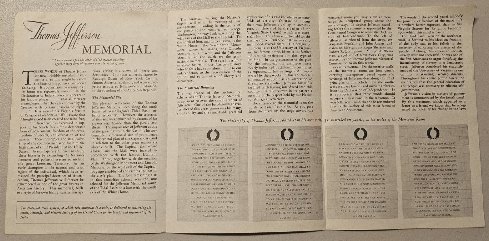 Official 1961 National Park Service JEFFERSON MEMORIAL Pamphlet Washington D.C.