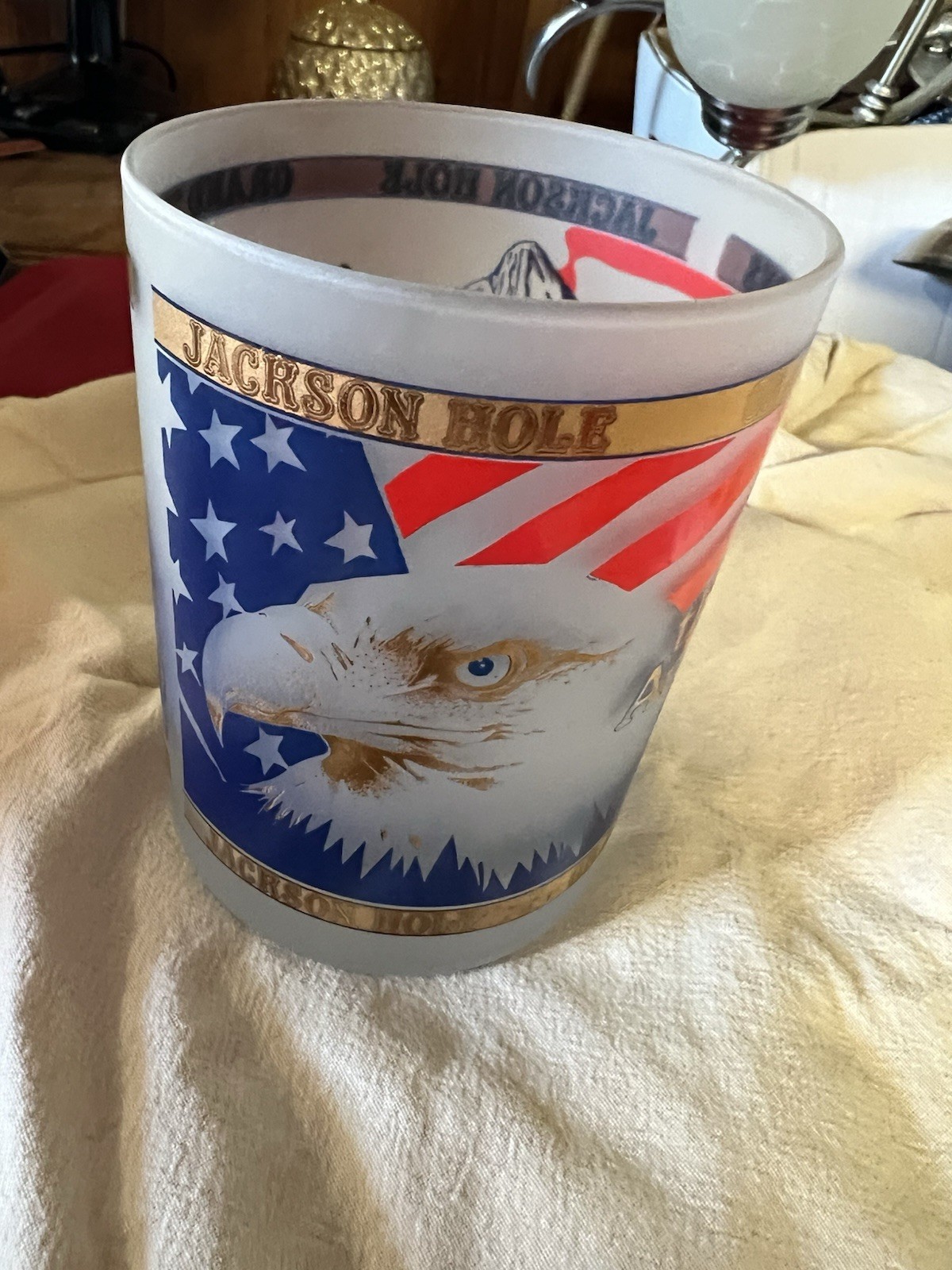 Vintage Wyoming The Way America Was Frosted Glass Tumblers w/Gold Tone Trim