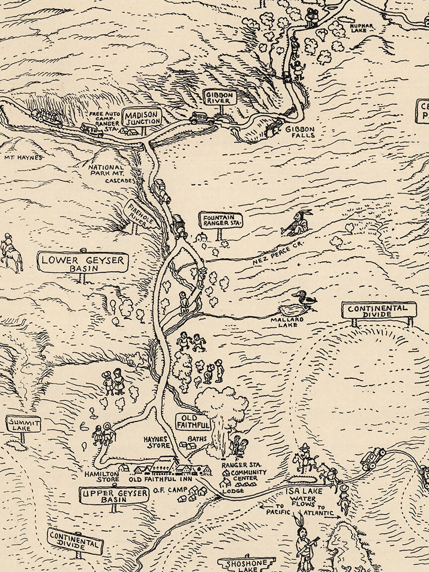 Yellowstone National Park – 1931 Vintage Style Illustrated Map – 20×24
