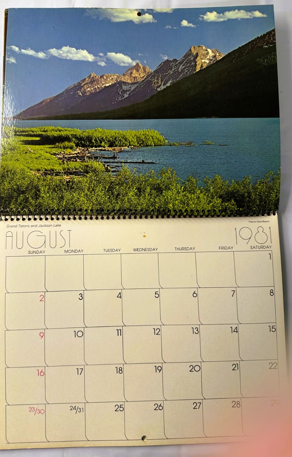 1981 Yellowstone & Grand Teton National Parks Wyoming Color Calendar Spiral Hang