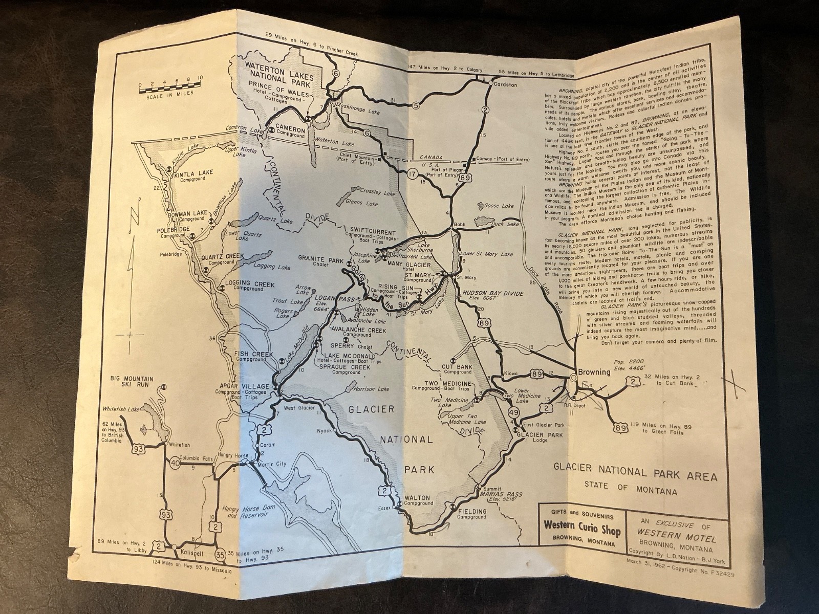 Glacier National Park map March 31, 1962