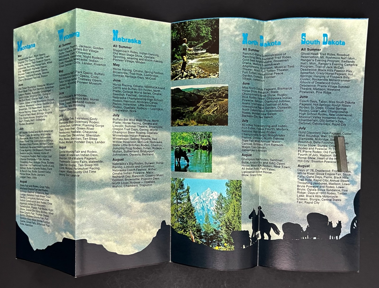1970s Old West Trail National Parks MT WY NE ND Vintage Travel Brochure Map