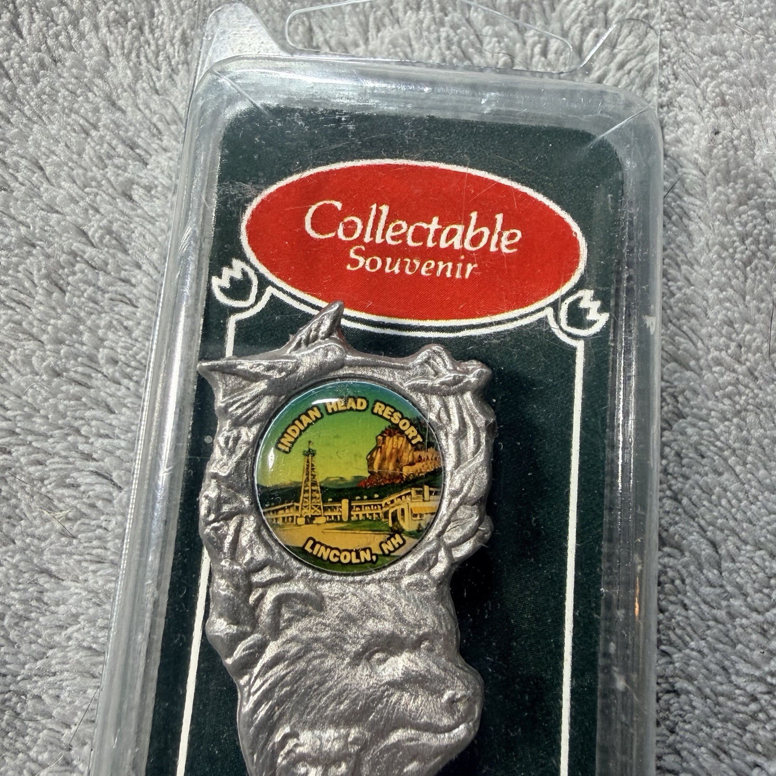 Pewter Indian Head Resort Lincoln, NH Souvenir Spoon, Bear Head Moose ￼