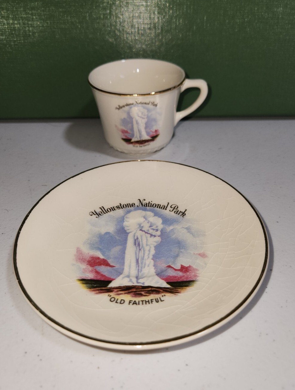ENCO Views of America Series Yellowstone Nat’l Park Demitasse Cup 22K Gold Trim