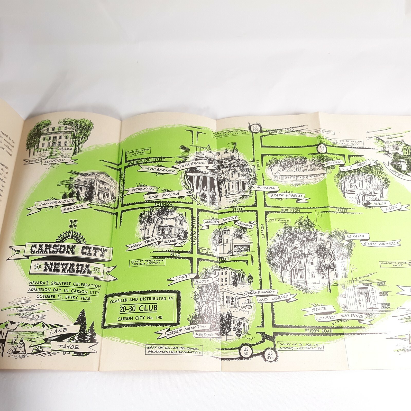 Tourist Guide Carson City Nevada Brochure Map Vintage Map