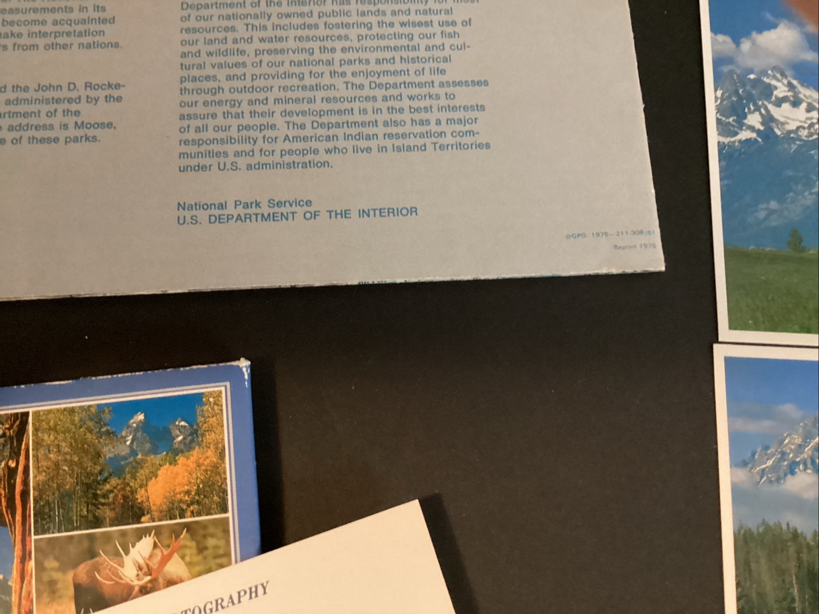 Vintage 1976 National Park Service Grand Tetons Tourist Brochure 1984 Post Cards