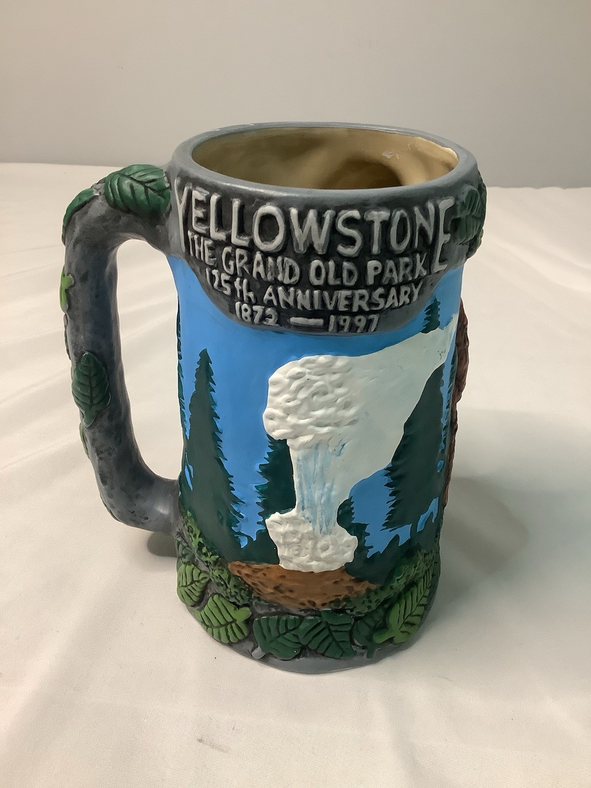 Yellowstone National Park Mug 25th Anniversary 1997 Bear Waterfall High Relief