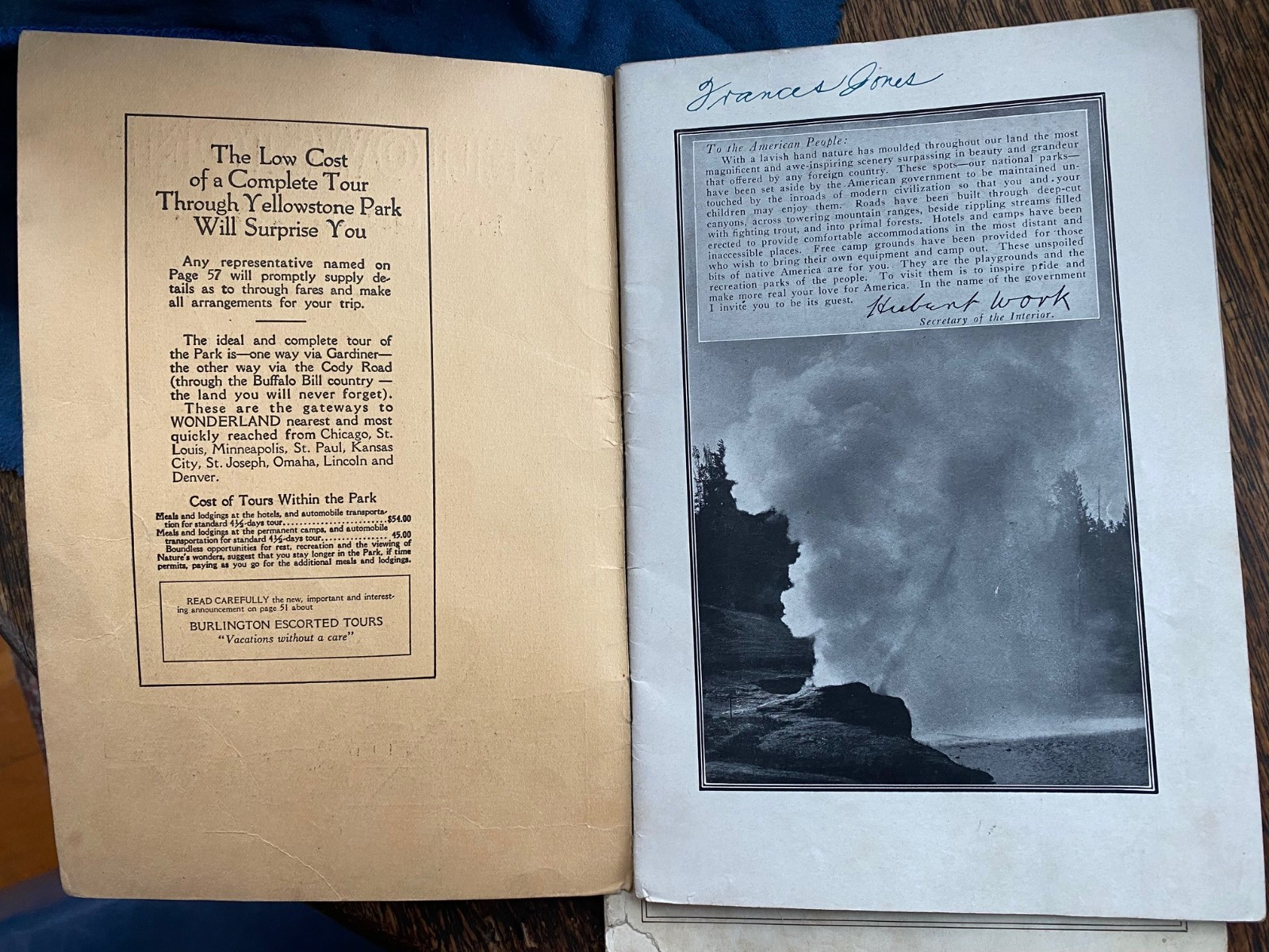 Vintage Brochures 1913, 1926 Yellowstone National Park, Wyoming,Northern Pacific