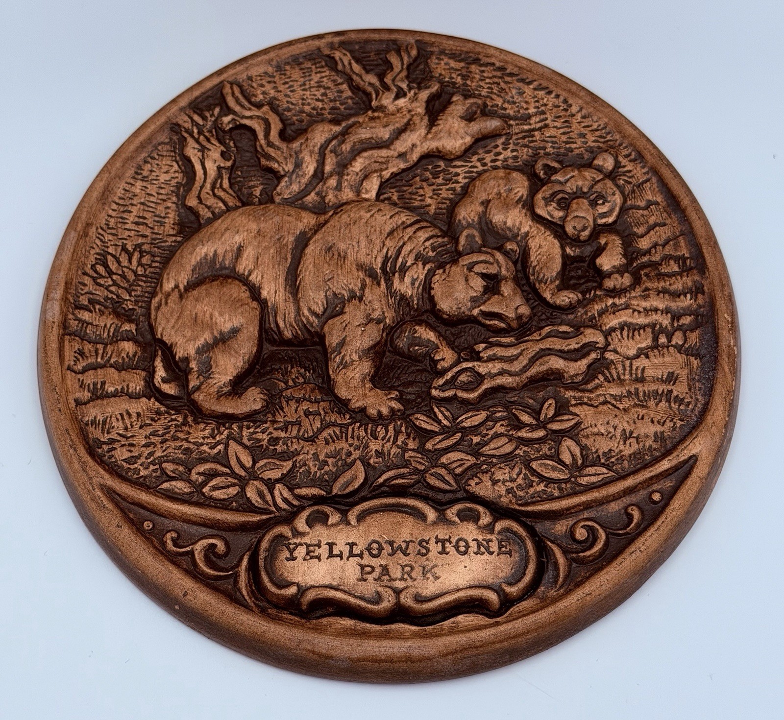 Vintage Pair Of Yellowstone National Park Treasure Craft Souvenir Wall Plaques