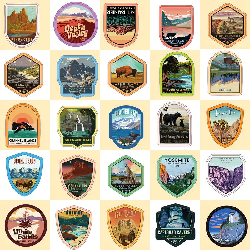 63 Pack American National Park Vinyl Stickers Durable Artistic Decals for Laptop