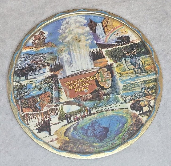 Vintage Yellowstone National Park Souvenir Tin Tray Scenic Landmarks & Animals