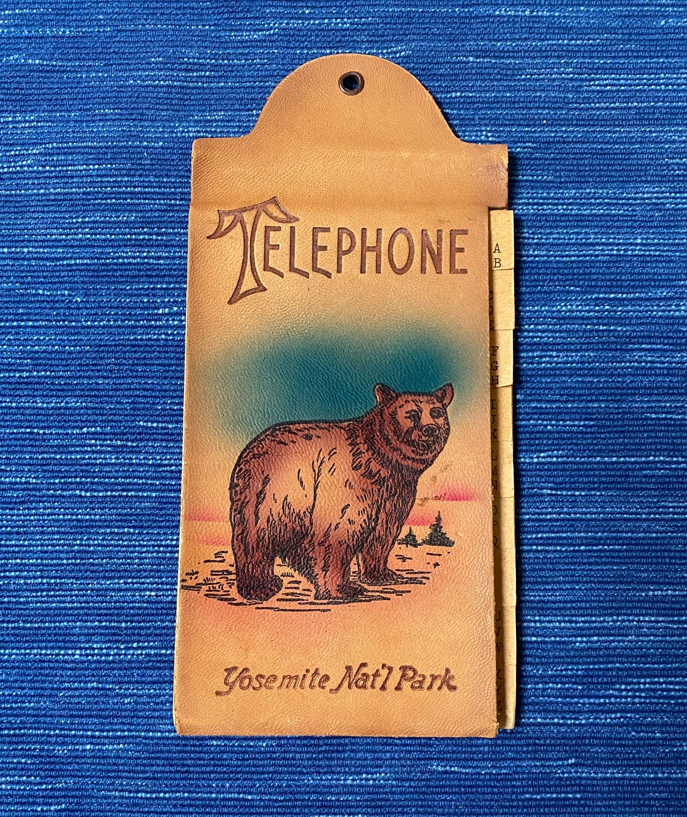 Vintage NOS Leather Telephone Address Pad Yosemite National Park Bear Souvenir
