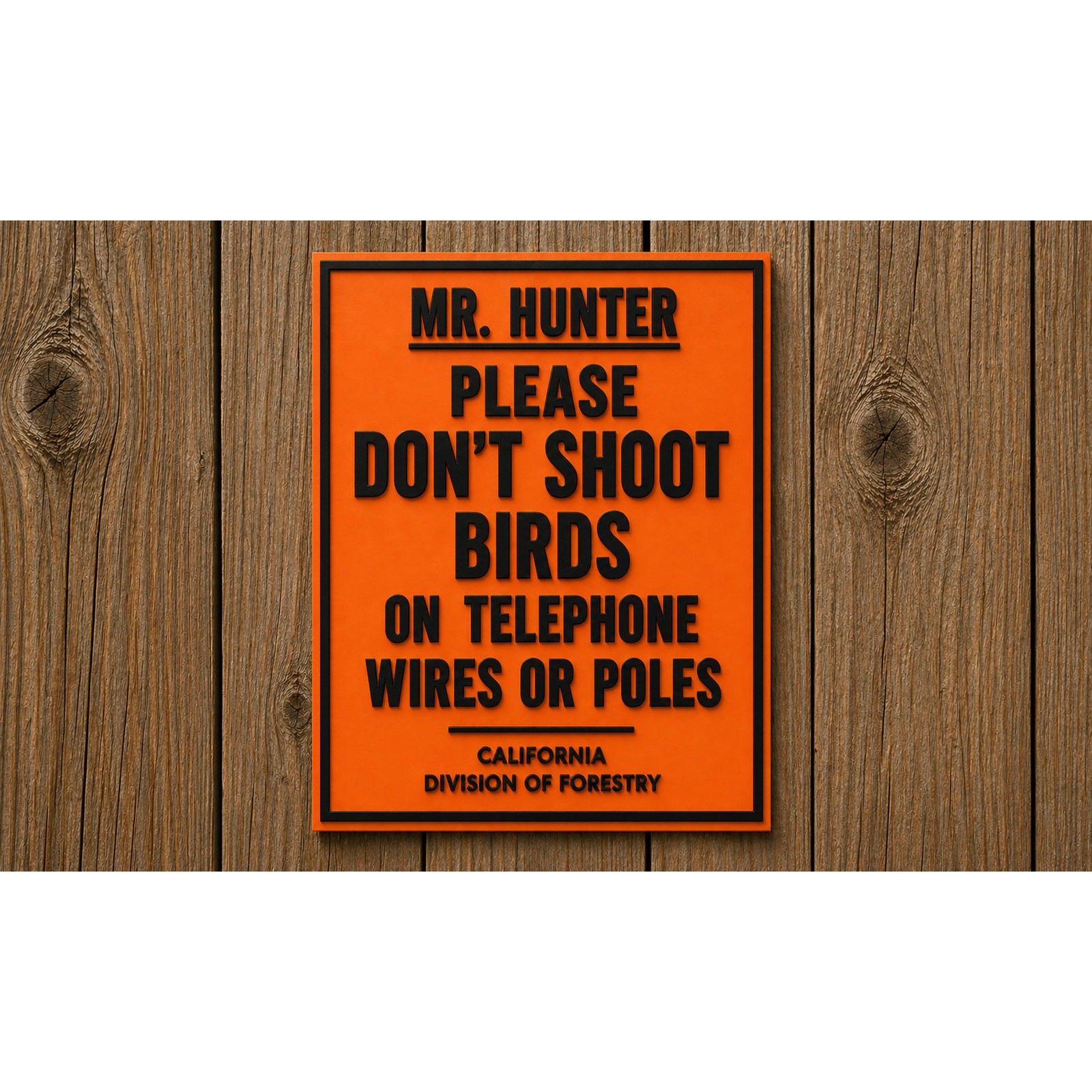 California Division of Forestry Sign Dont Shoot Birds On Telephone Wire DNR Hunt