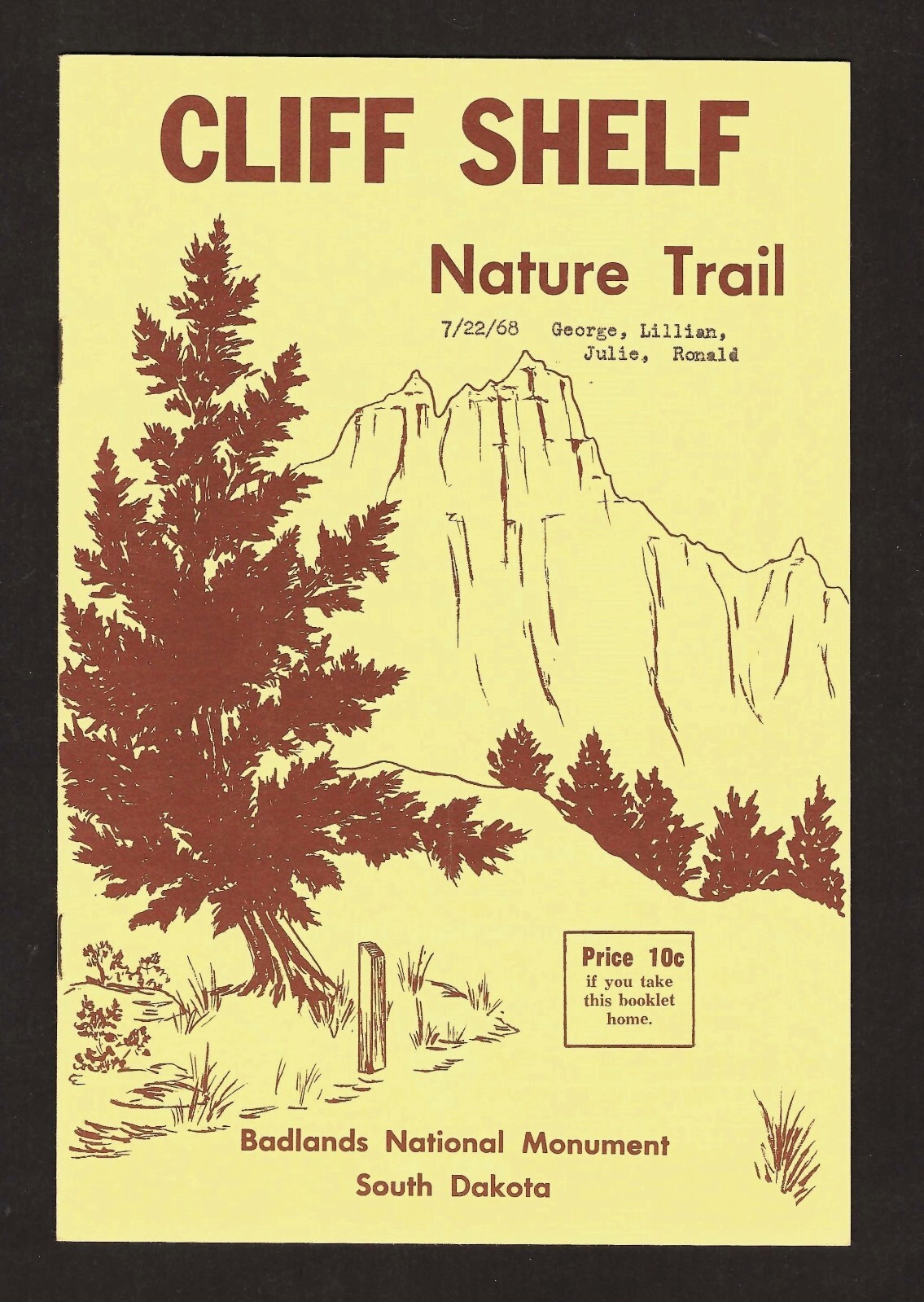 1967 Badlands National Monument Cliff Shelf Nature Trail with Map