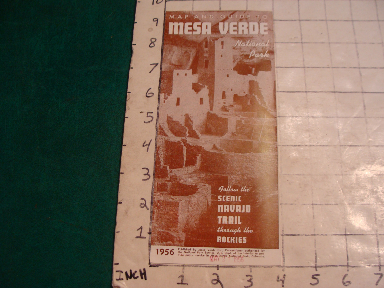 vintage HIGH GRADE travel brochure: 1956 MESA VERDE nat park MAP & GUIDE