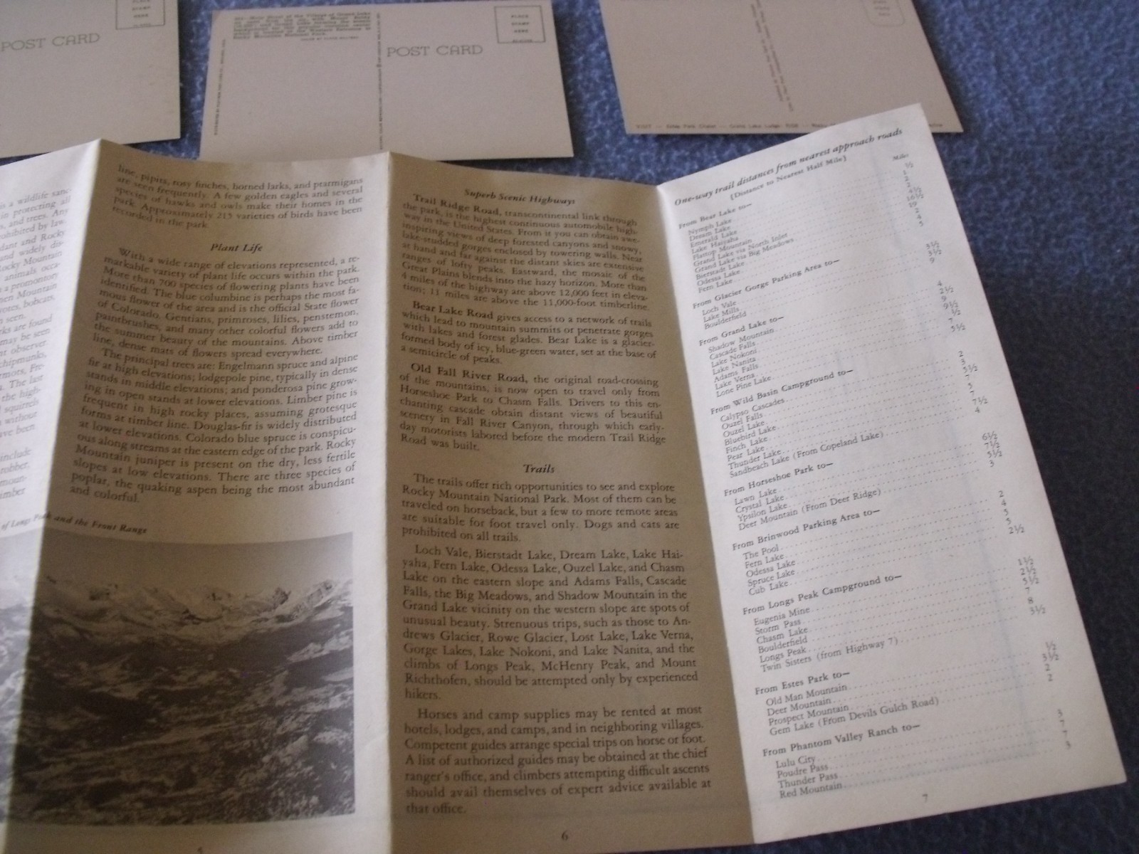 ROCKY MOUNTAIN NATIONAL PARK POST CARDS(8) AND TRAVEL PROCHURE WITH VIEW MASTER