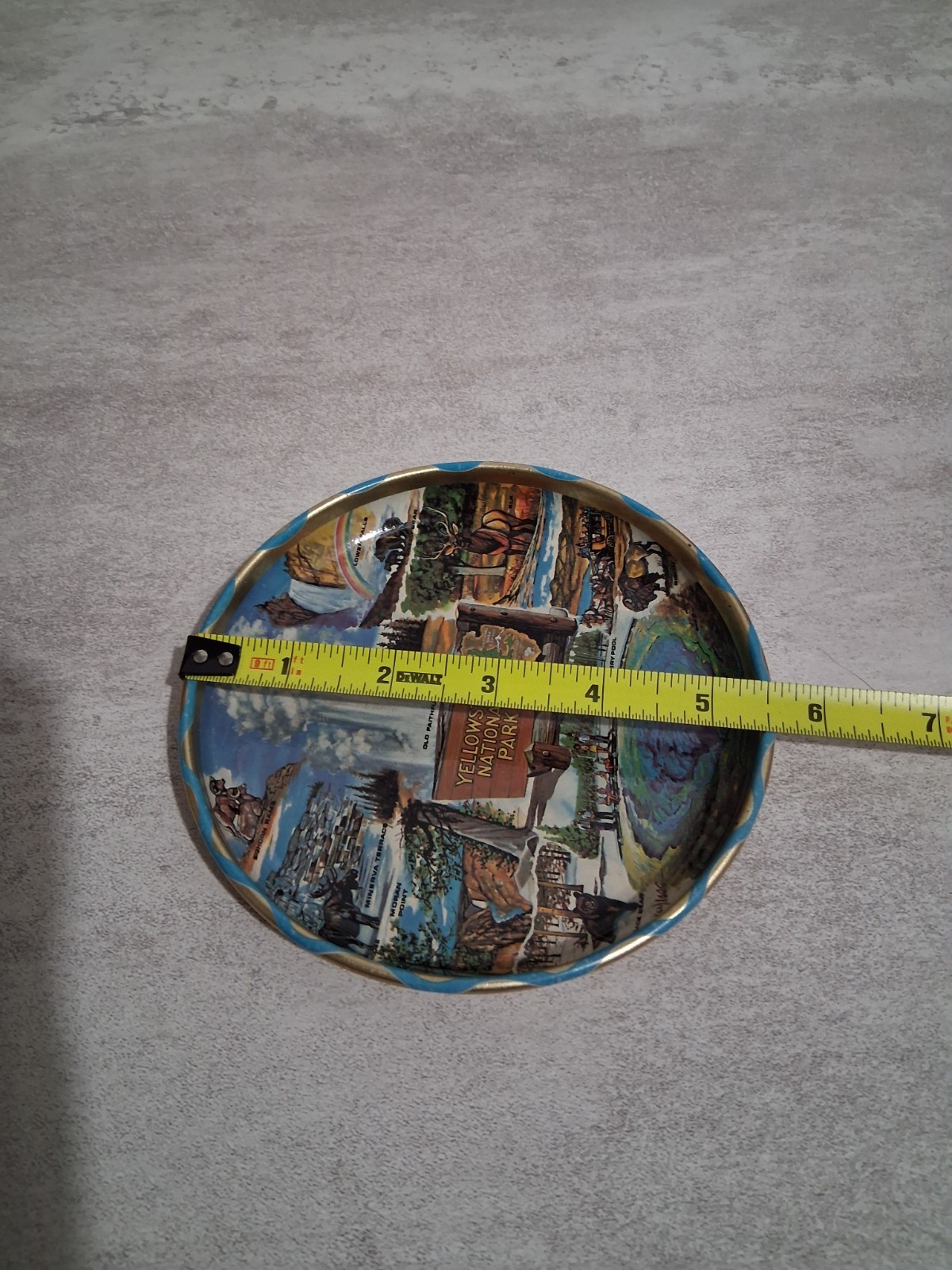 Vintage Yellowstone National Park Souvenir Dish Plate Tray Tin 5.5″ Round