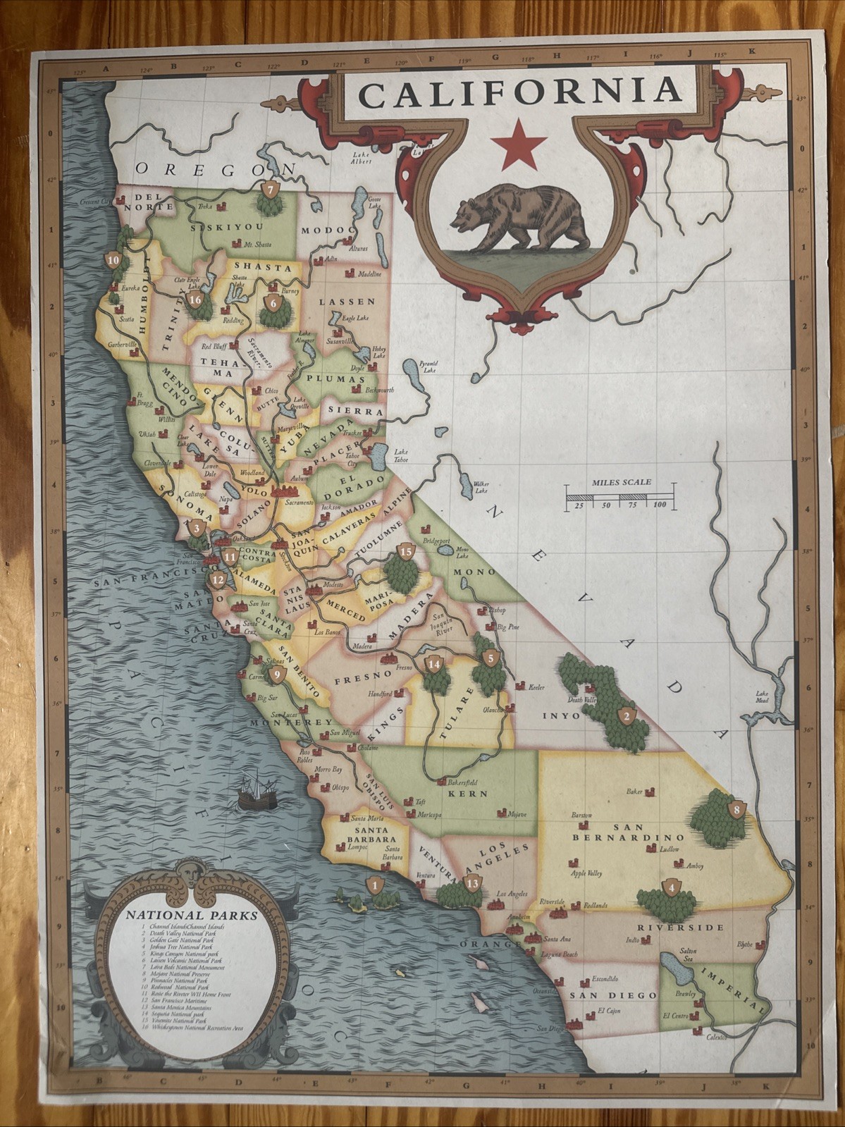 Cool Retro California National Parks Map