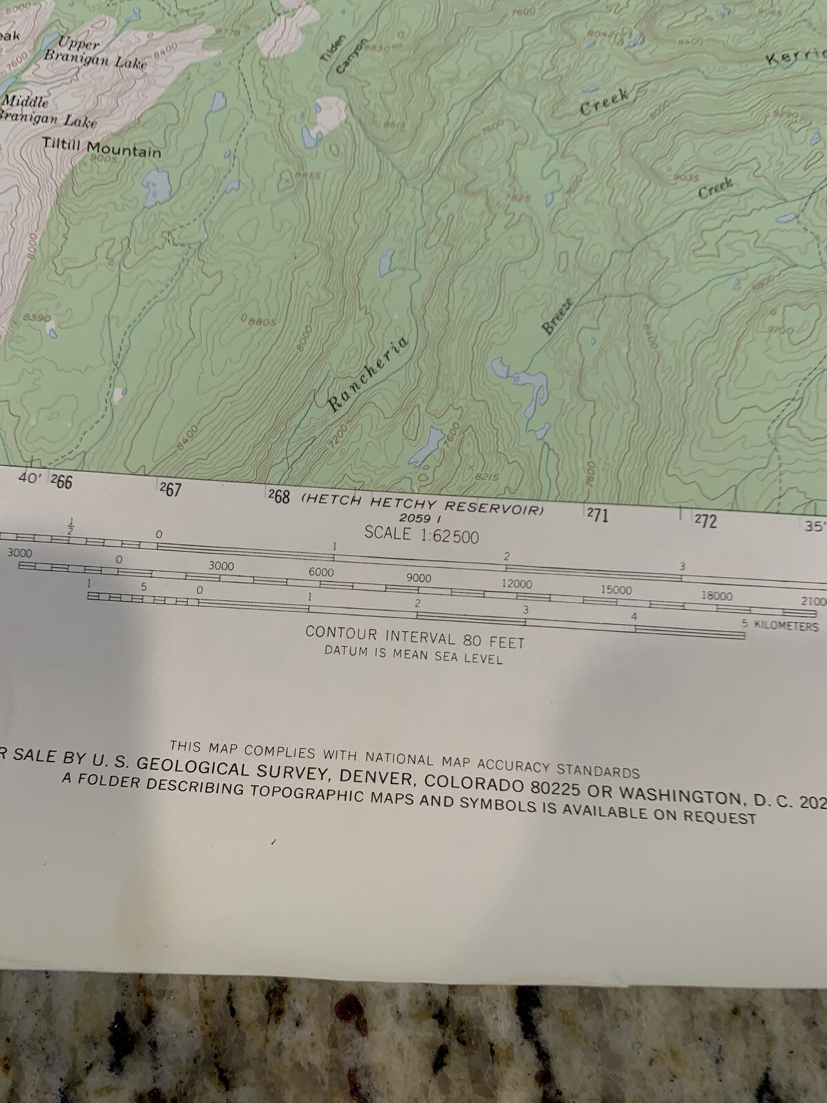 VTG 1956 Topographic Map Tower Peak, Yosemite, CA 22″ x 18″