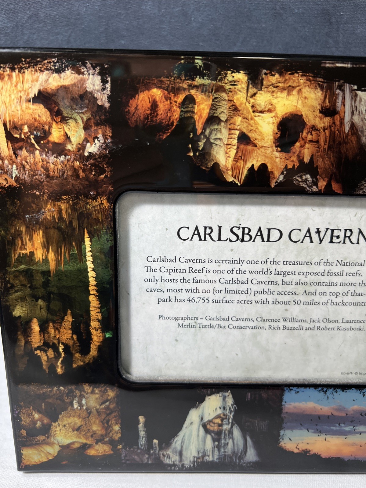 Vintage Carlsbad Caverns Black Lacquer Souvenier Photo Frame Cave /bat Pictures
