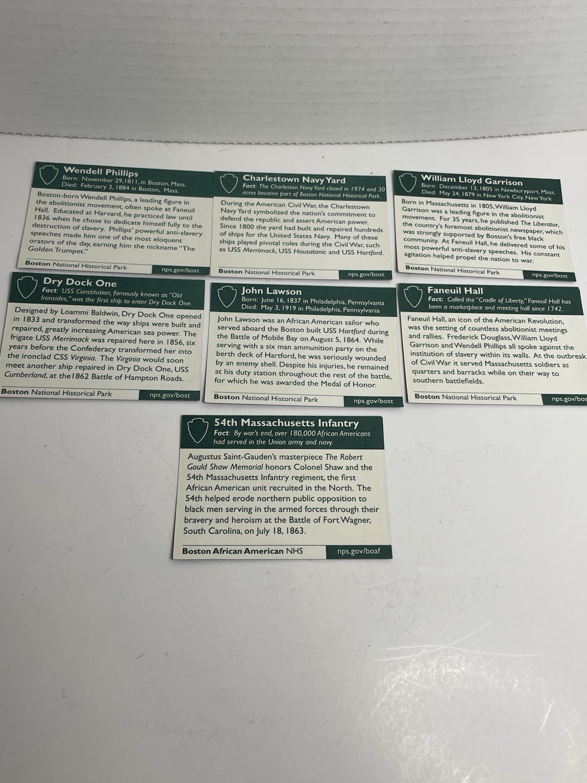 Set (7) NPS BOSTON NHS HISTORIC SITE Garrison Dry Dock Navy Yard Lawson CARDS