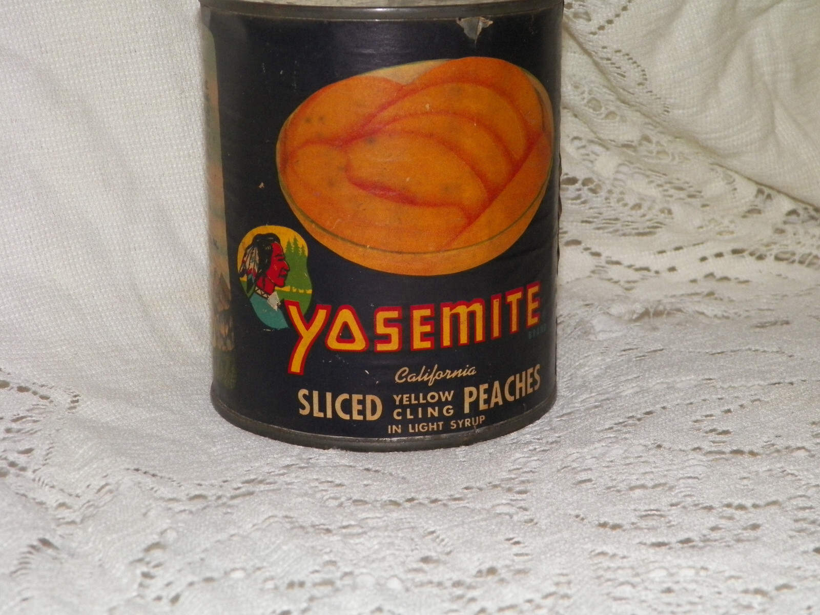 RARE ANTIQUE 1914 YOSEMITE NATIONAL PARKT IN PEACH CAN COLORFUL LABEL GREAT CON