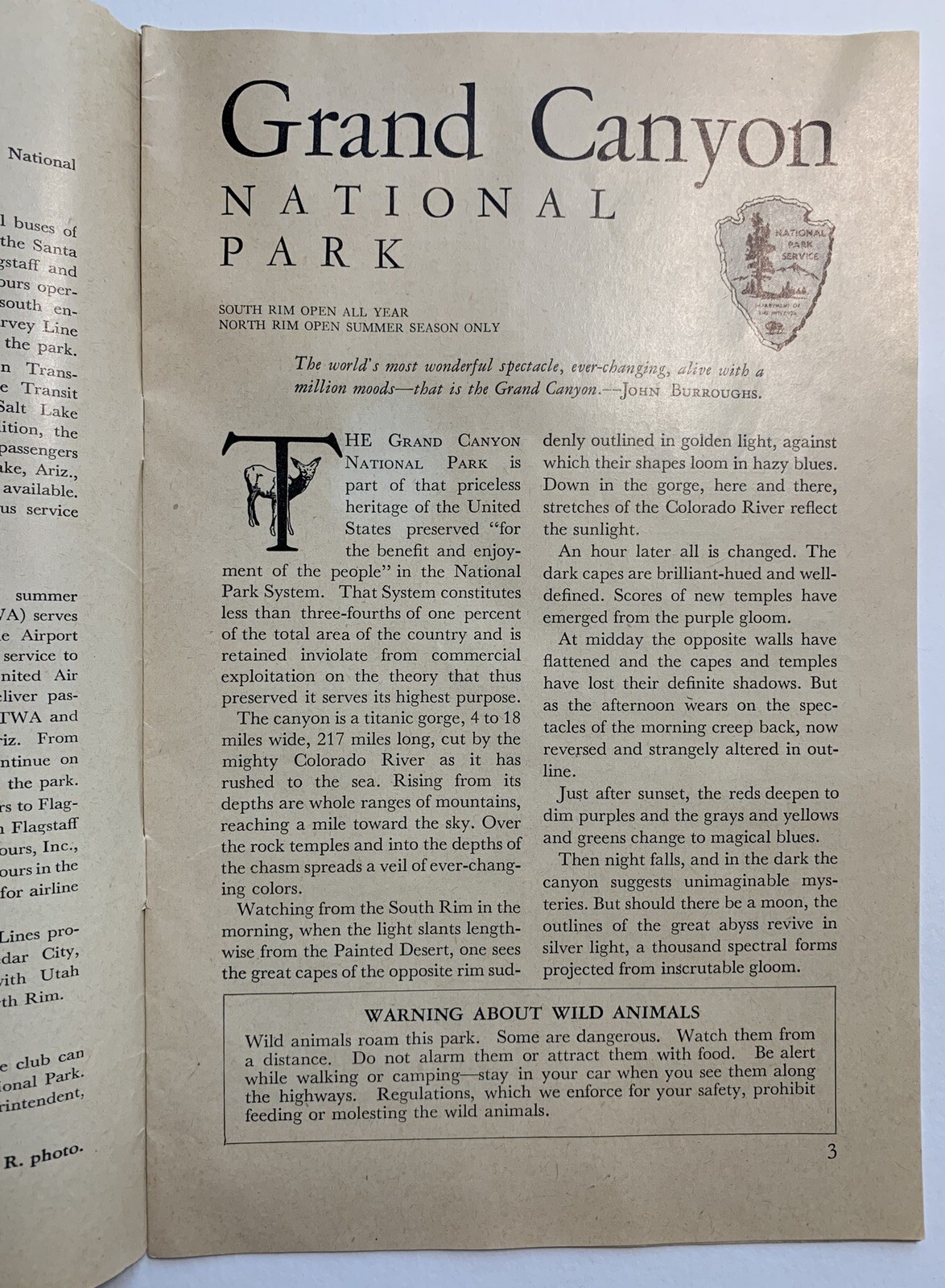 Vintage TOURIST GUIDE: 1954 Grand Canyon National Park – Arizona