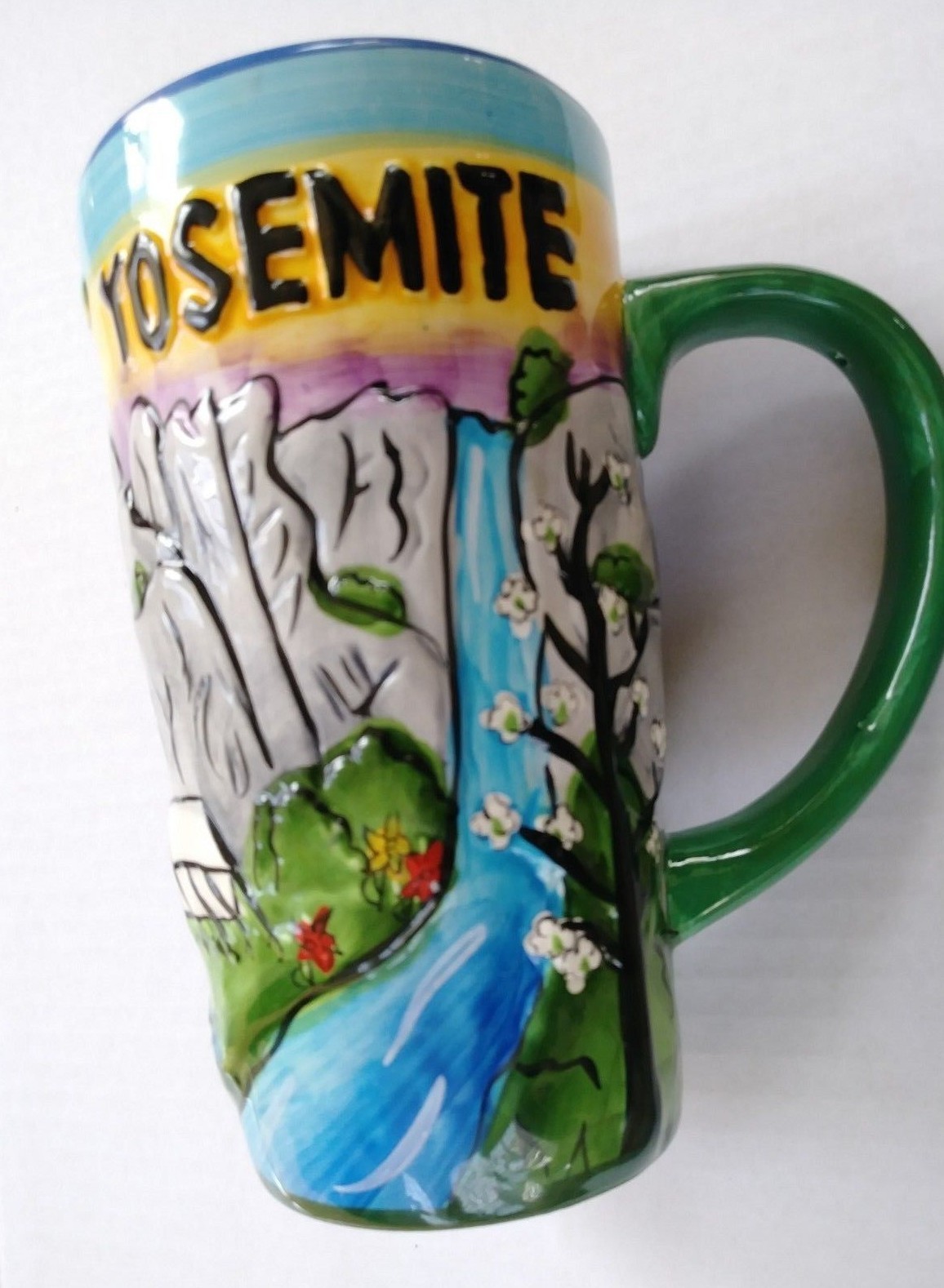 YOSEMITE NATIONAL PARK HAND PAINTED PUFF TALL COFFEE MUG SNCO