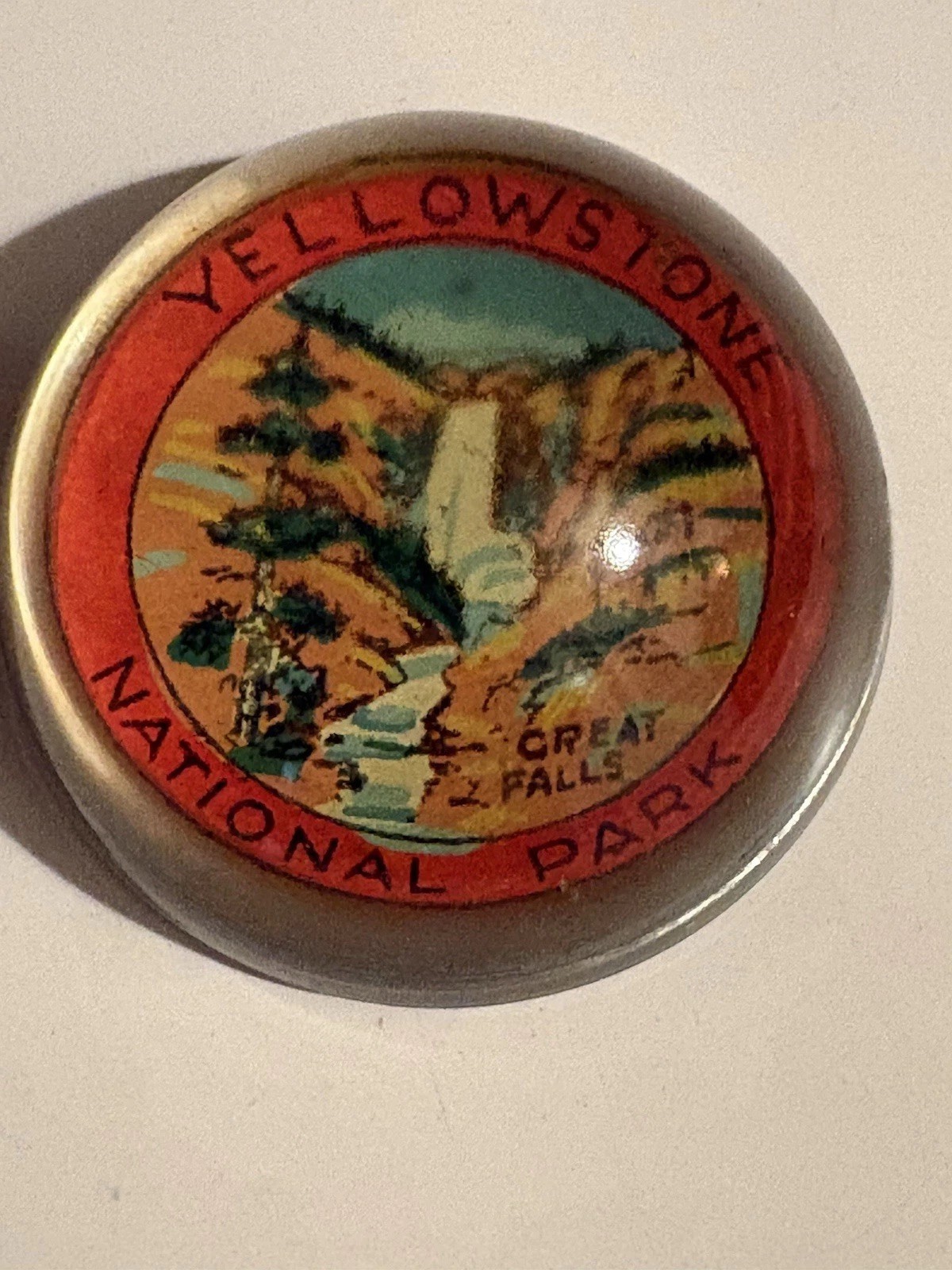Vintage Yellowstone National Park 3” Glass Dome Paperweight Great Falls Circular