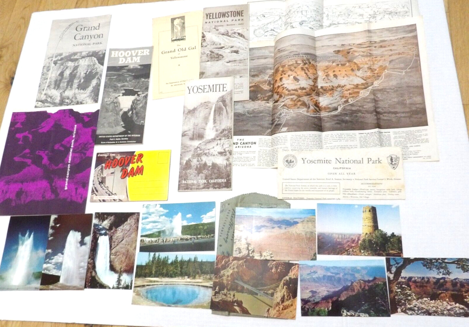 20 Vtg PC Brochure National Parks Yellowstone Grand Canyon Hoover Dam Yosemite