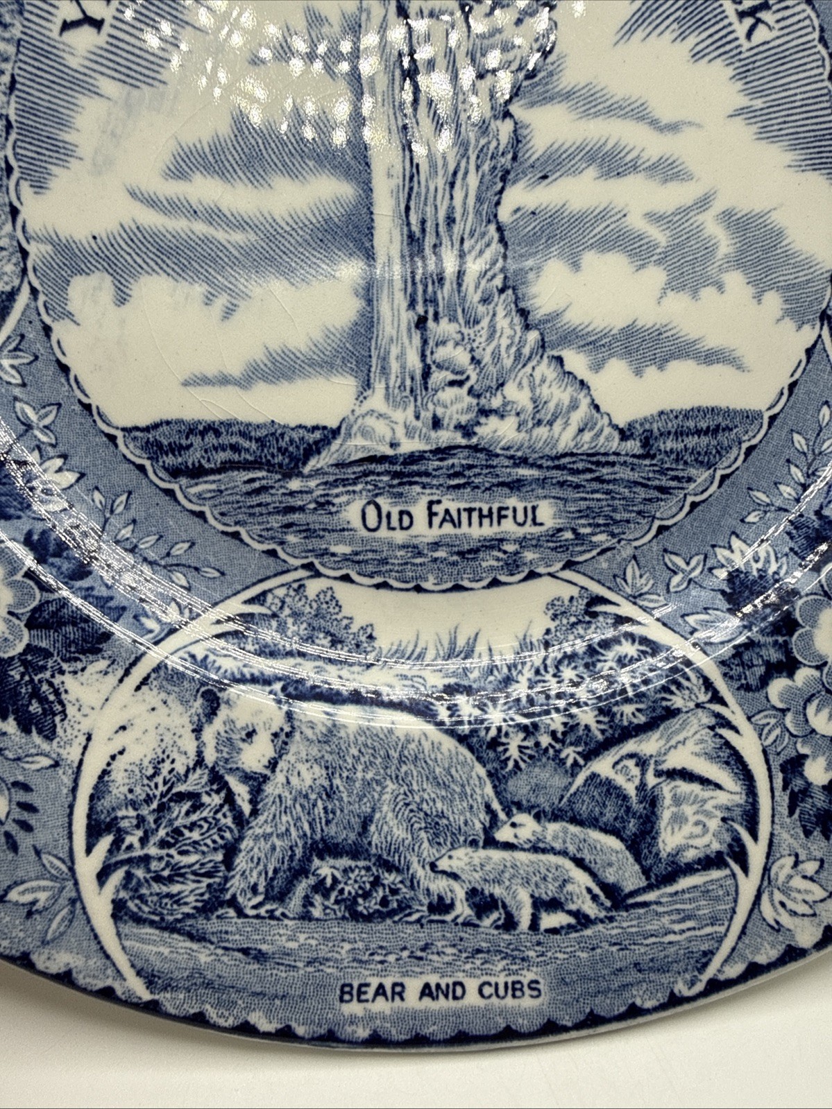 Vintage 1930s Old Faithful Yellowstone Staffordshire Plate England Transfersware