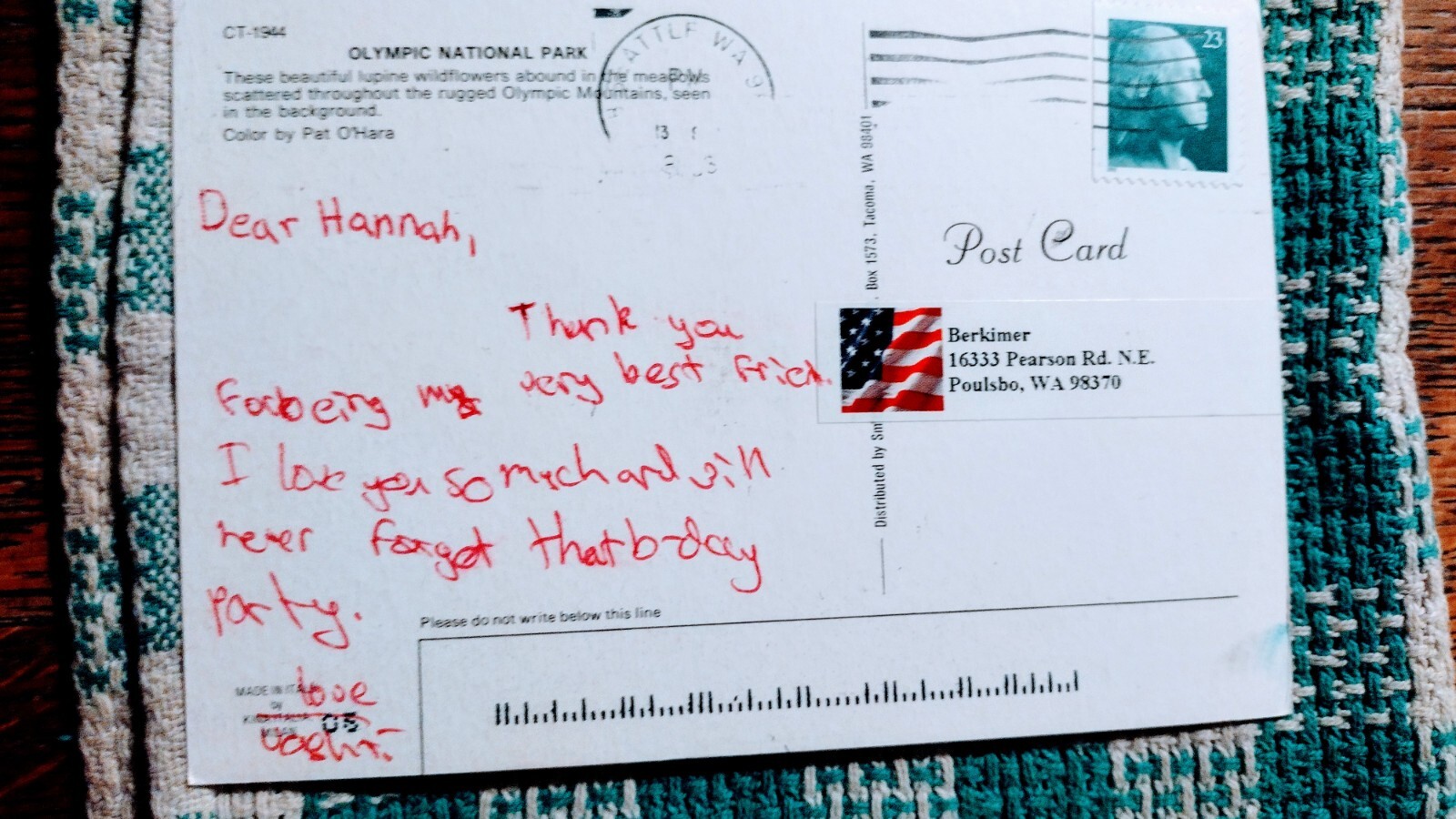 BEAUTIFUL POST CARD OLYMPIC NATIONAL PARK WASHINGTON PACIFIC NORTHWEST