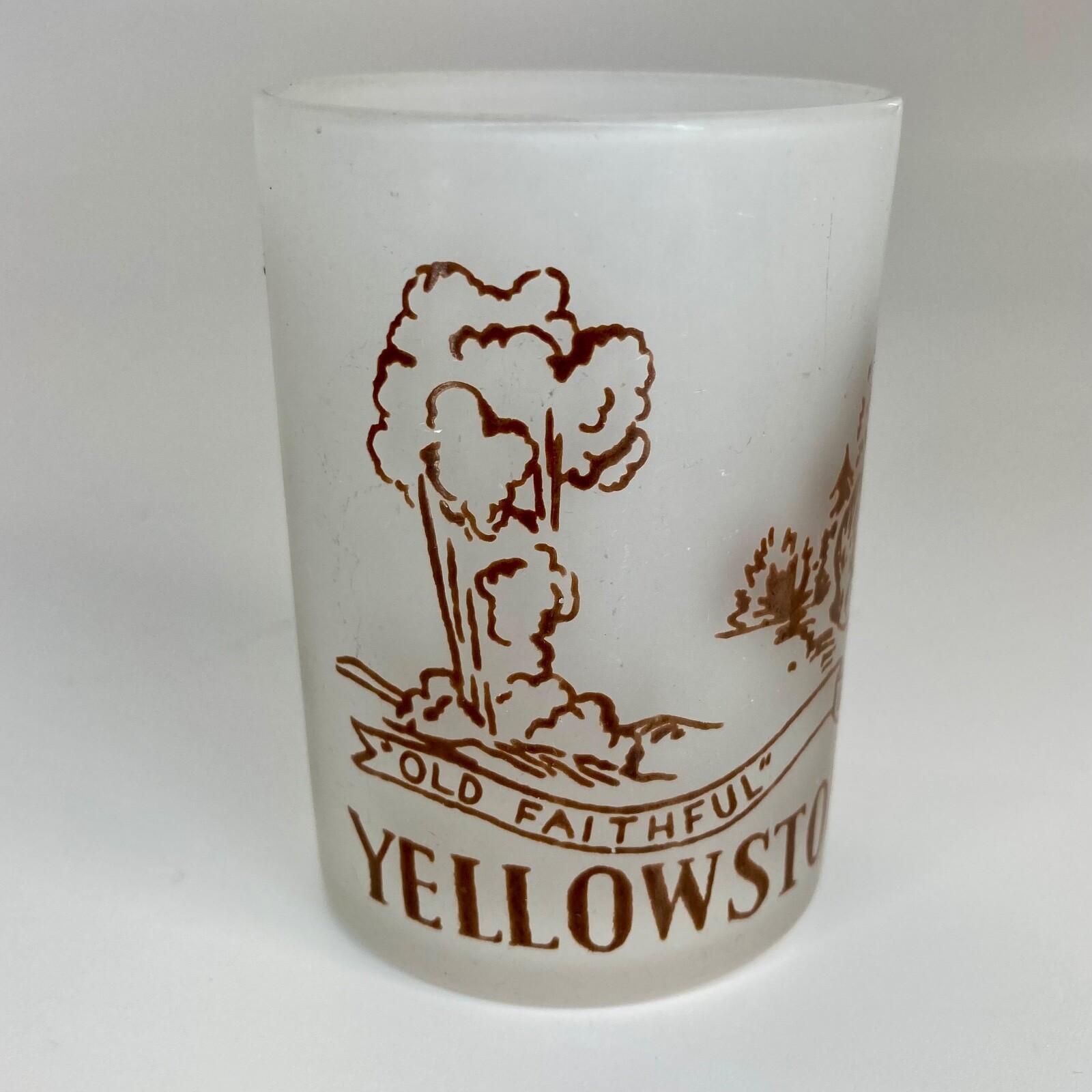 Yellowstone Souvenir Frosted Glass Toothpick Holder Old Faithful National Park
