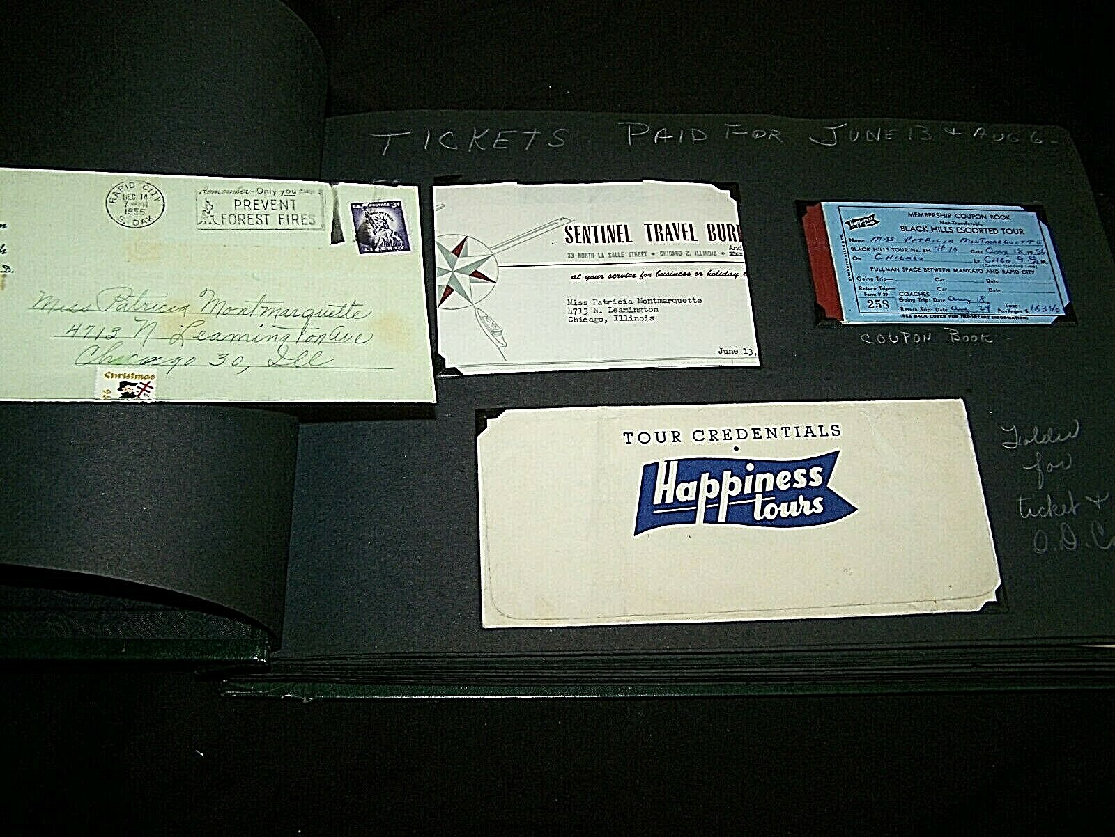 1956 BLACK HILLS, SOUTH DAKOTA VACATION SCRAPBOOK~PHOTOS, POSTCARDS, BOOKLETS