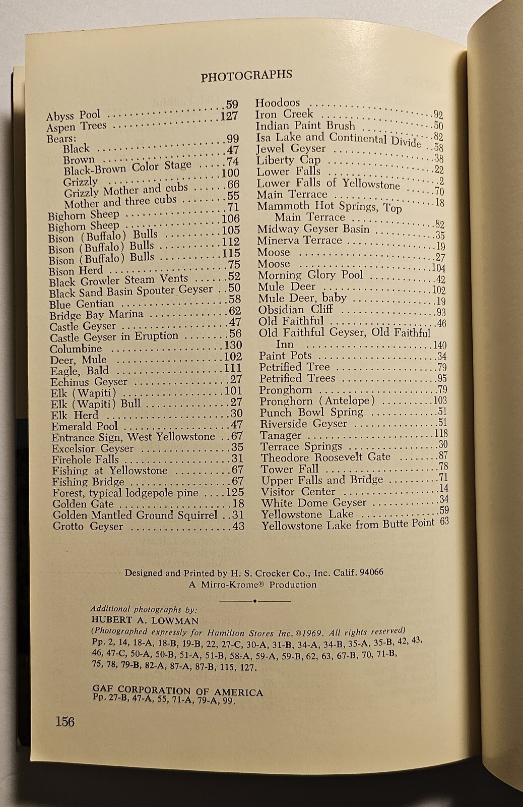 1974 Yellowstone National Park Hamilton’s Guide