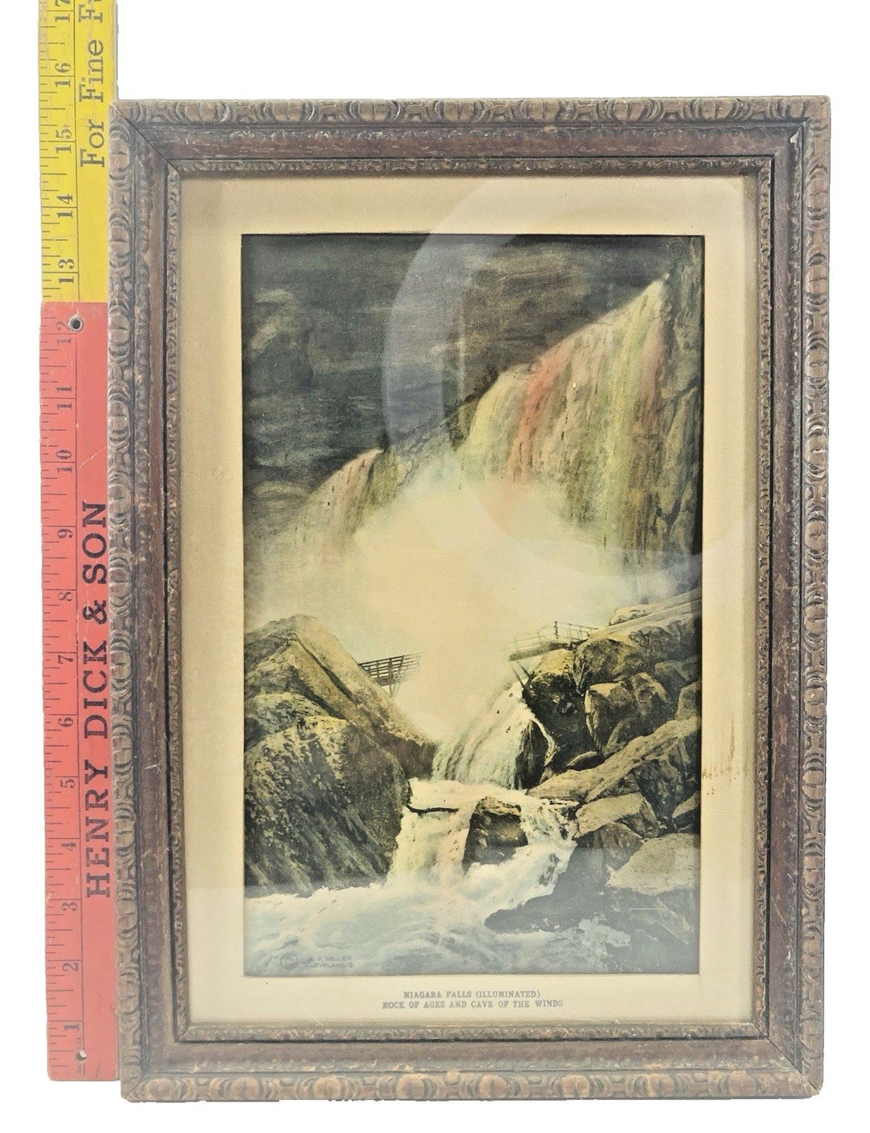 Antique Niagara Falls Framed Print Hand Colored Rock of Ages Cave of the Winds