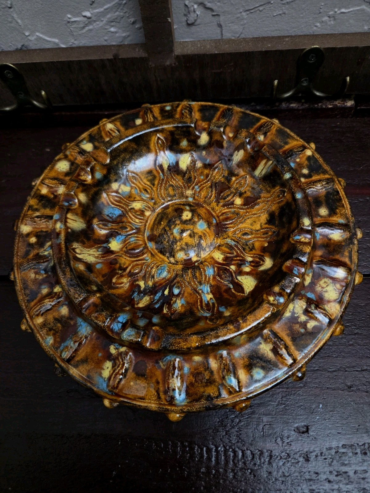 Vintage Ashtray 70s Sun Face Ceramic Ashtray.