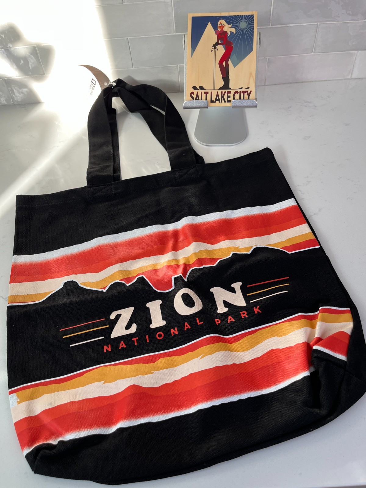 ZION NATIONAL PARK Canvas Tote Set 15x15x2 NWT+Utah Park postcards+stickers, etc