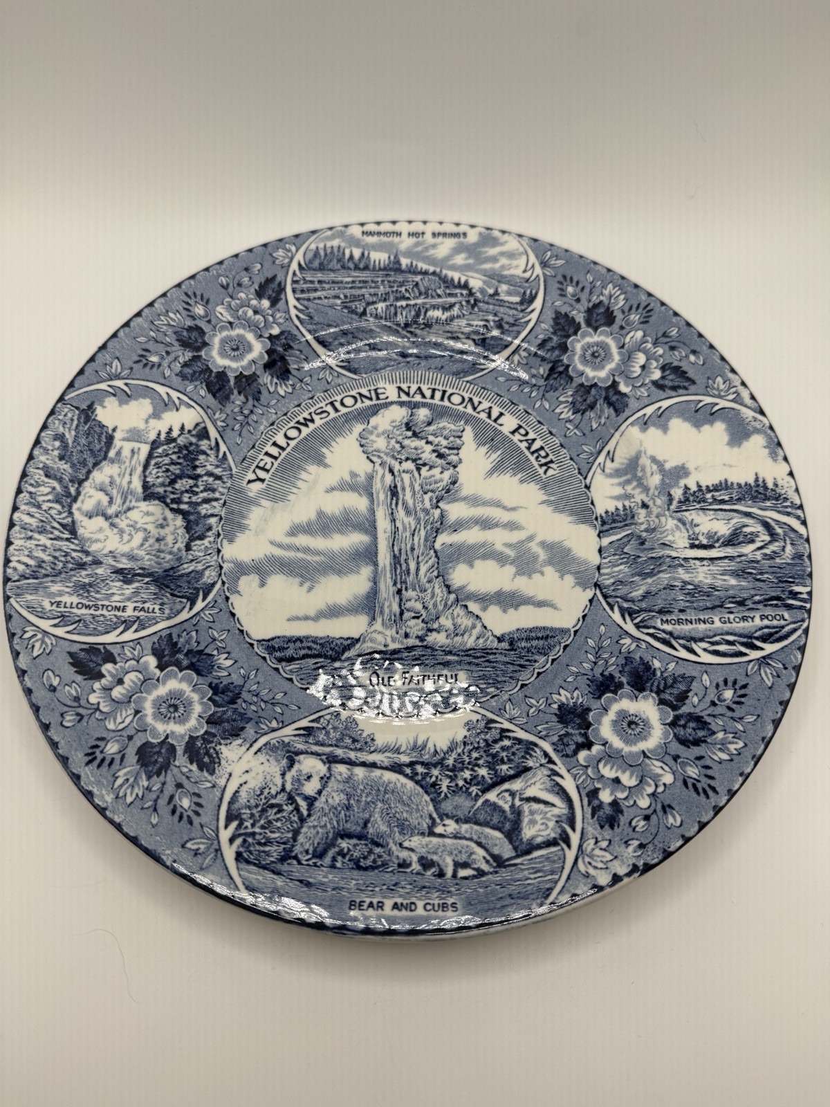 Vintage 1930s Old Faithful Yellowstone Staffordshire Plate England Transfersware