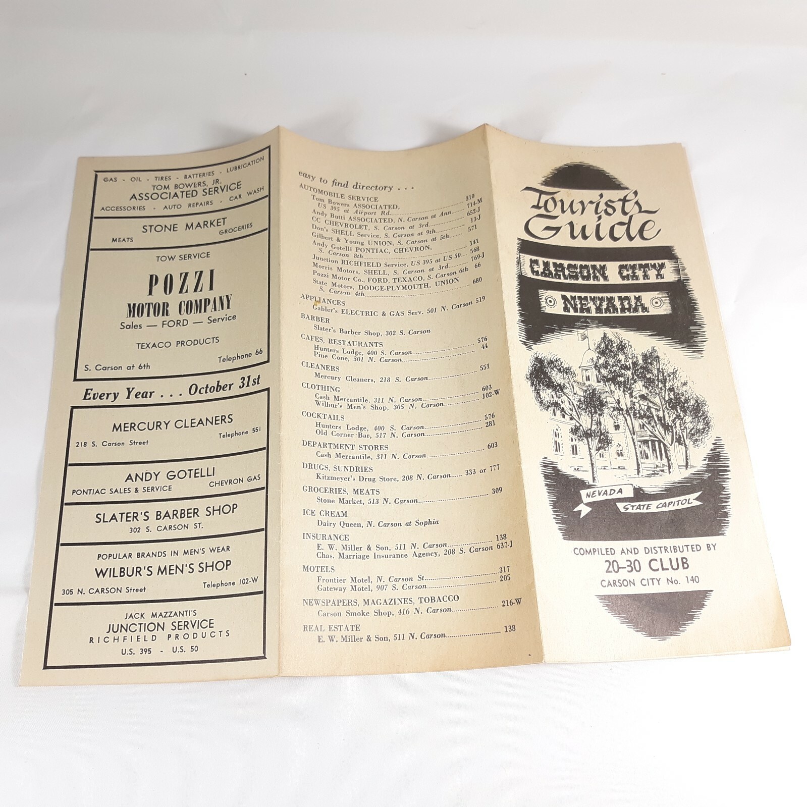 Tourist Guide Carson City Nevada Brochure Map Vintage Map