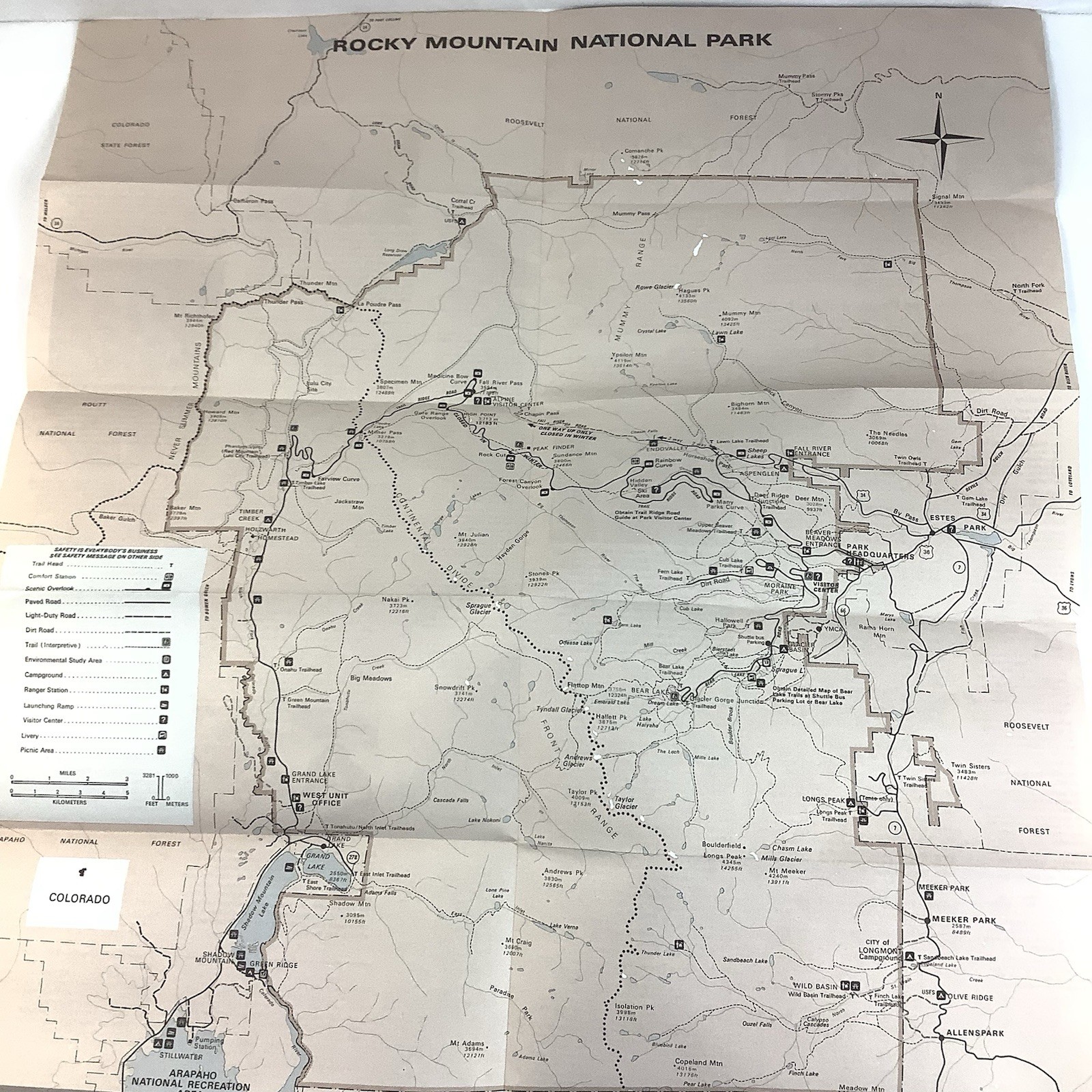 Rocky Mountain National Park Map & Tourist Guide 1980 The Rockies Bighorn Trails