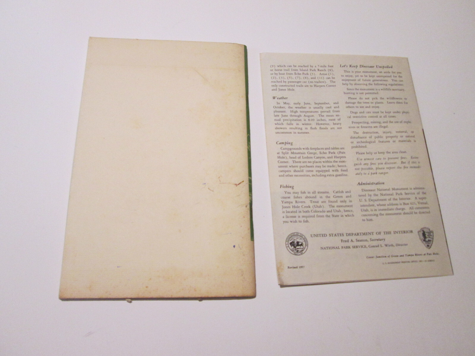 1958 Dinosaur Quarry Booklet & 1957 Dinosaur Nat’l Monument Brochure NPS