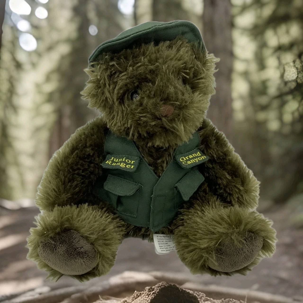 Jaag Junior Ranger Grand Canyon Plush Bear Olive Green Bucket Hat Pocket Vest 7”