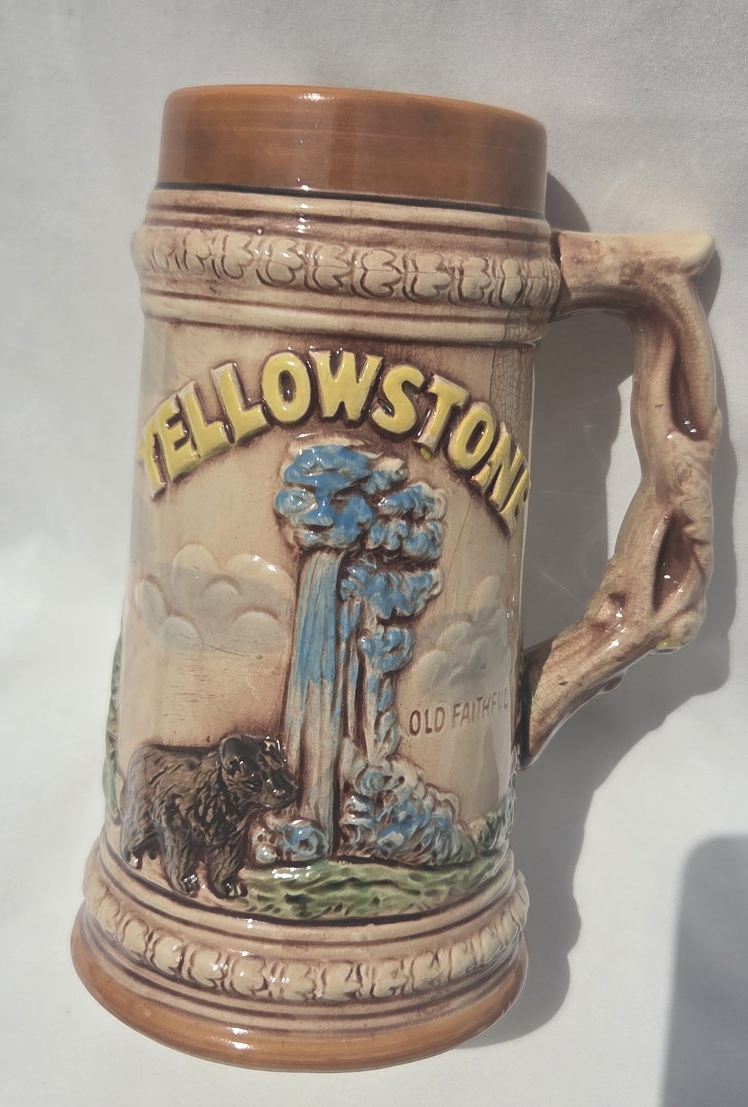 Vintage Yellowstone National Park Mug Beer Stein Souvenir Old Faithful Ceramic