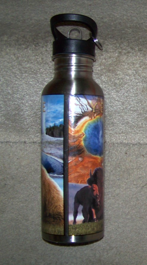 Yellowstone National Park aluminum metal travel bottle Old Faithful bears buffs